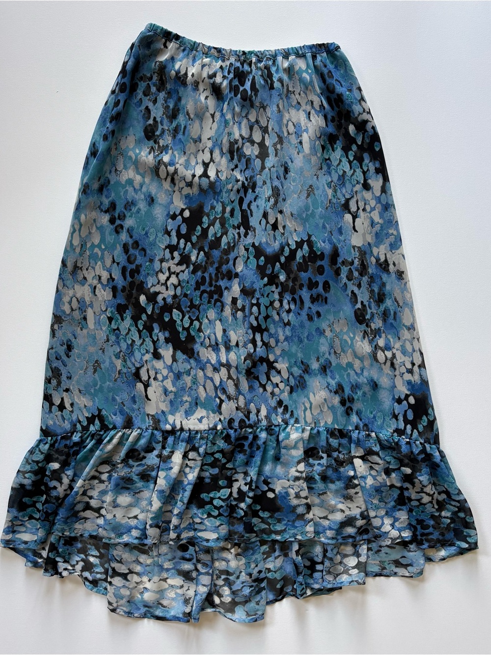 Elle Vintage Womens 6 Maxi Blue Boho Floral Flowy Skirt Ruffle Hem